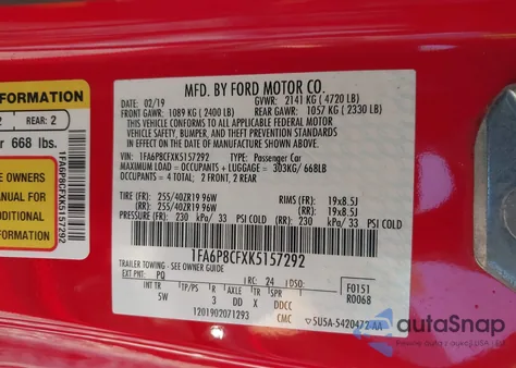 2019 Ford Mustang Gt Premium z USA, uszkodzony, nr VIN 1FA6P8CFXK5157292